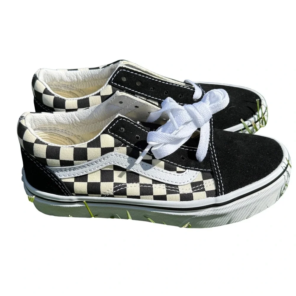 Vans Old Skool Primary Checkered Black White Skate Shoes Kids Size 1.0 Low Top